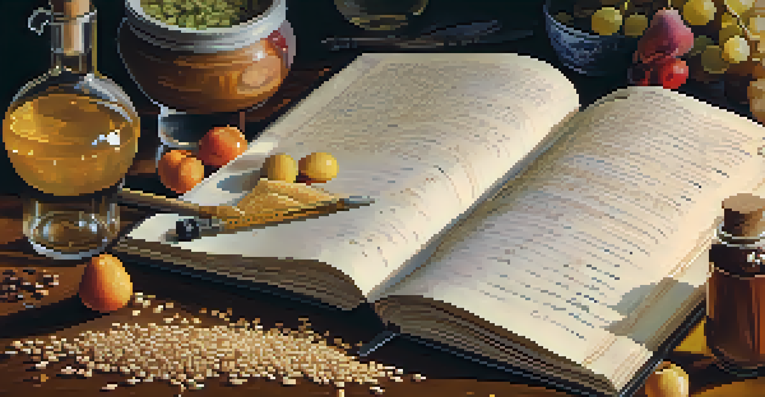 An open distiller's journal with notes on fermentation, surrounded by high-quality ingredients and measuring tools.