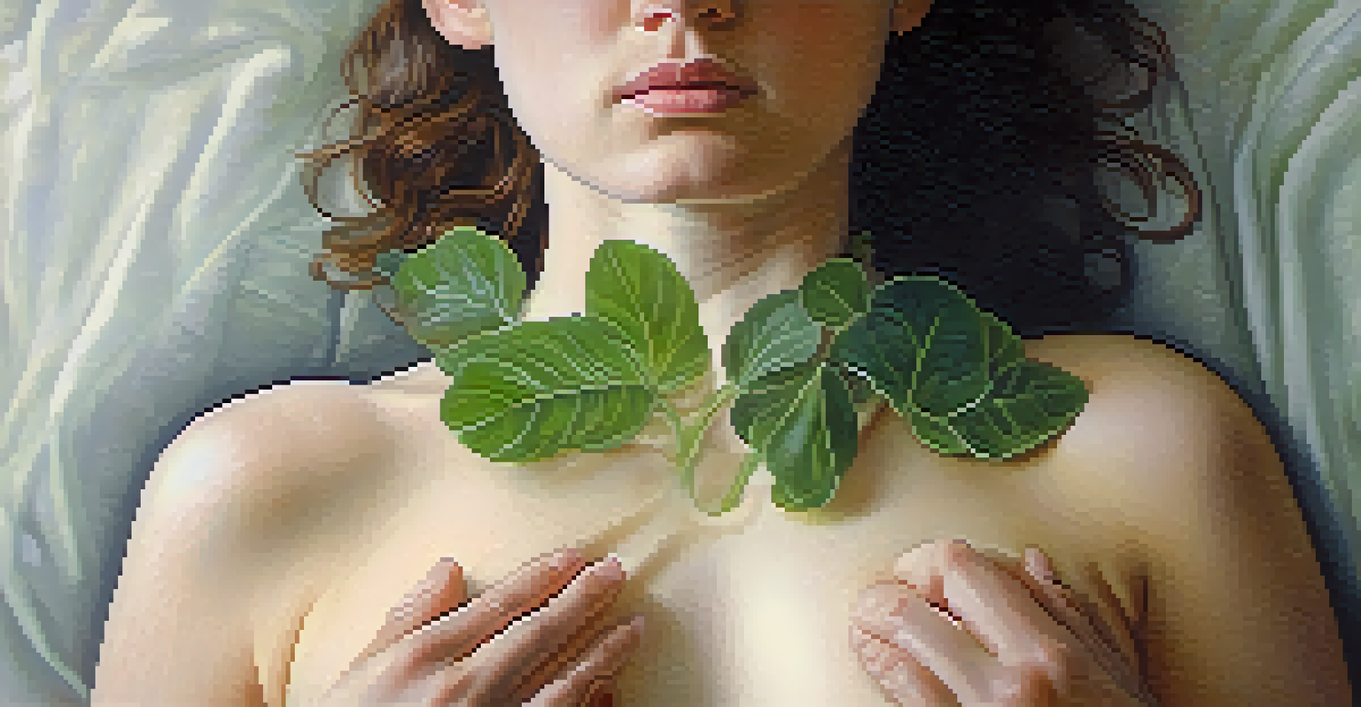 A person practicing deep breathing techniques, with a focus on their abdomen in a serene natural setting.