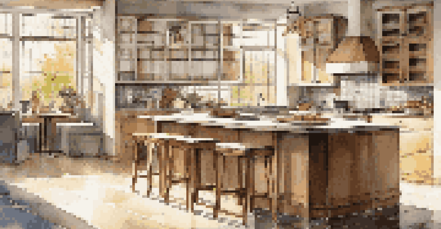 A bright modern kitchen featuring light ceramic tiles and a central island with wooden cabinets.