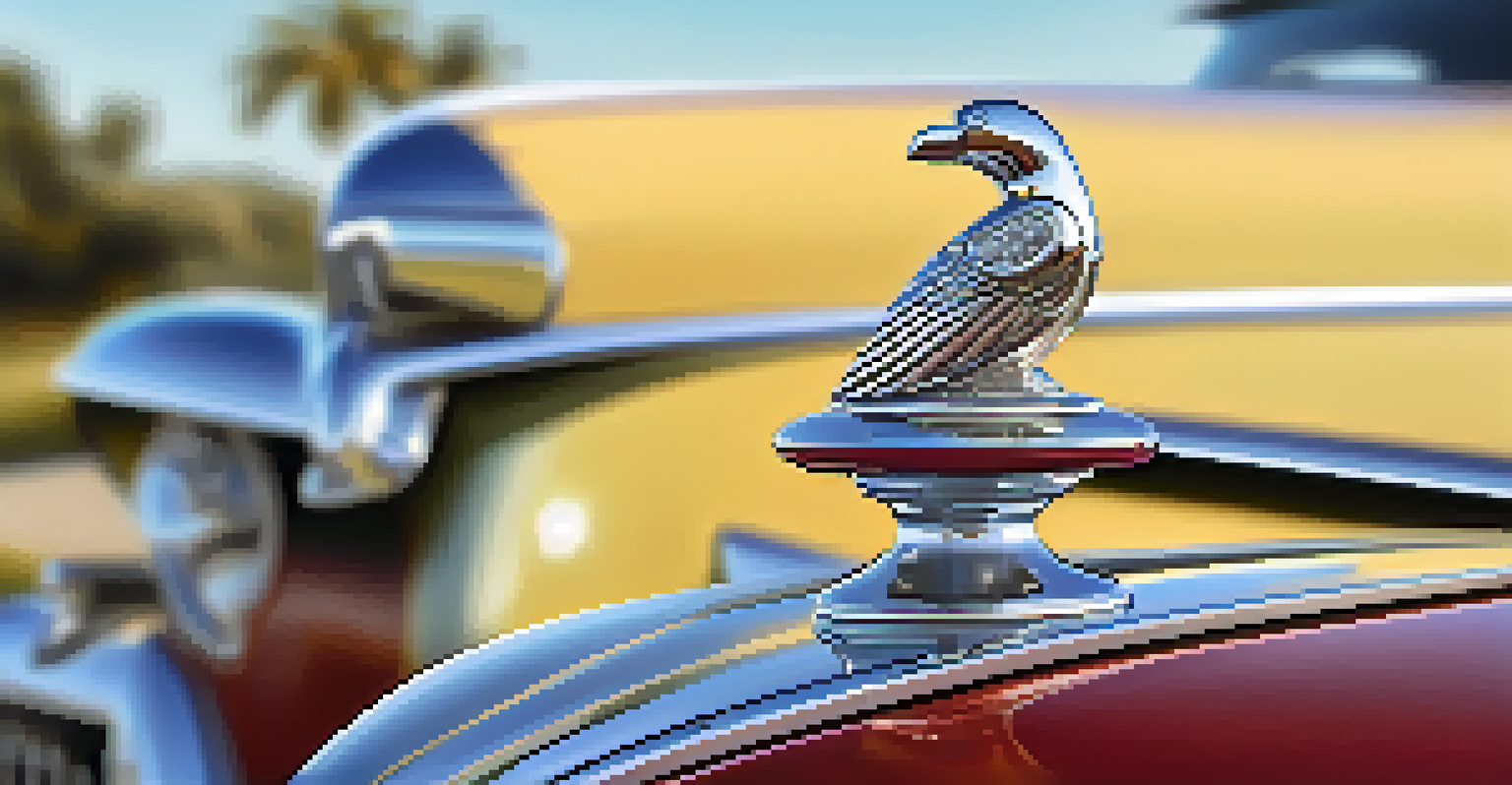 A detailed close-up of a vintage car's hood ornament with a shiny chrome finish.