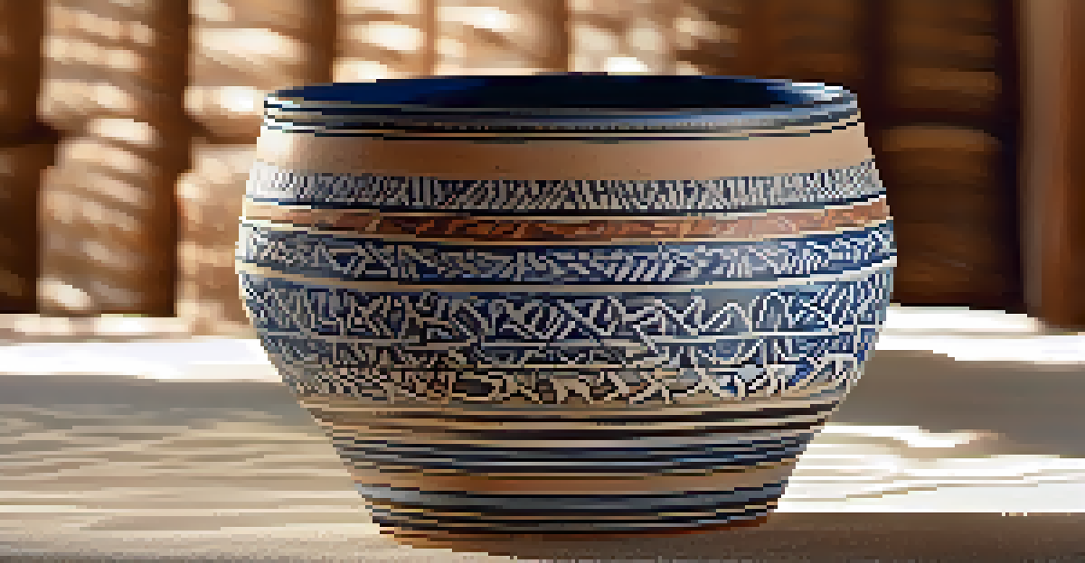 A close-up view of pottery markings and signatures on a ceramic piece, showcasing intricate designs and textures in natural light.