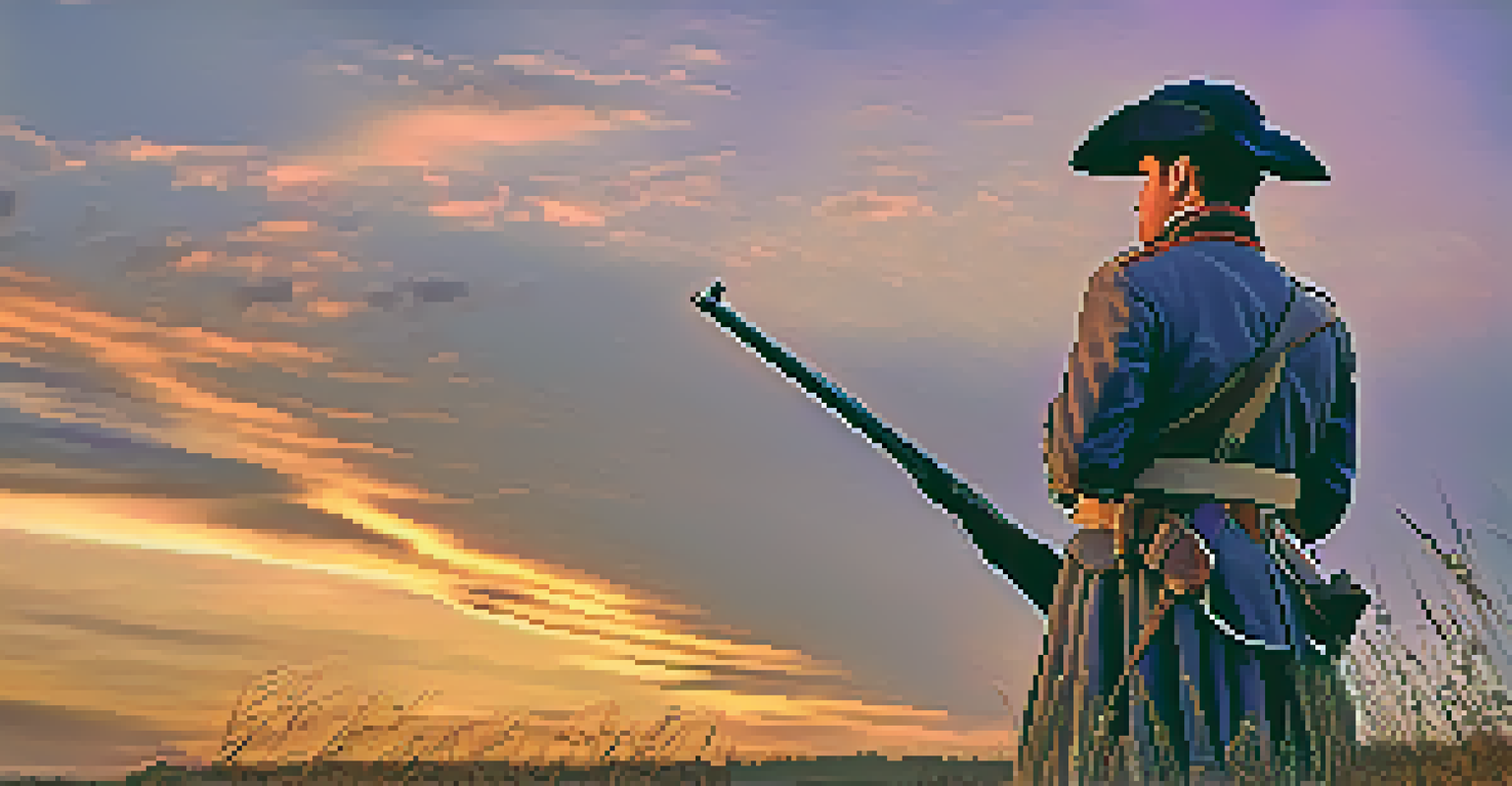 A Civil War reenactor in a sunset setting, wearing a detailed uniform and holding a musket, with a serene expression.