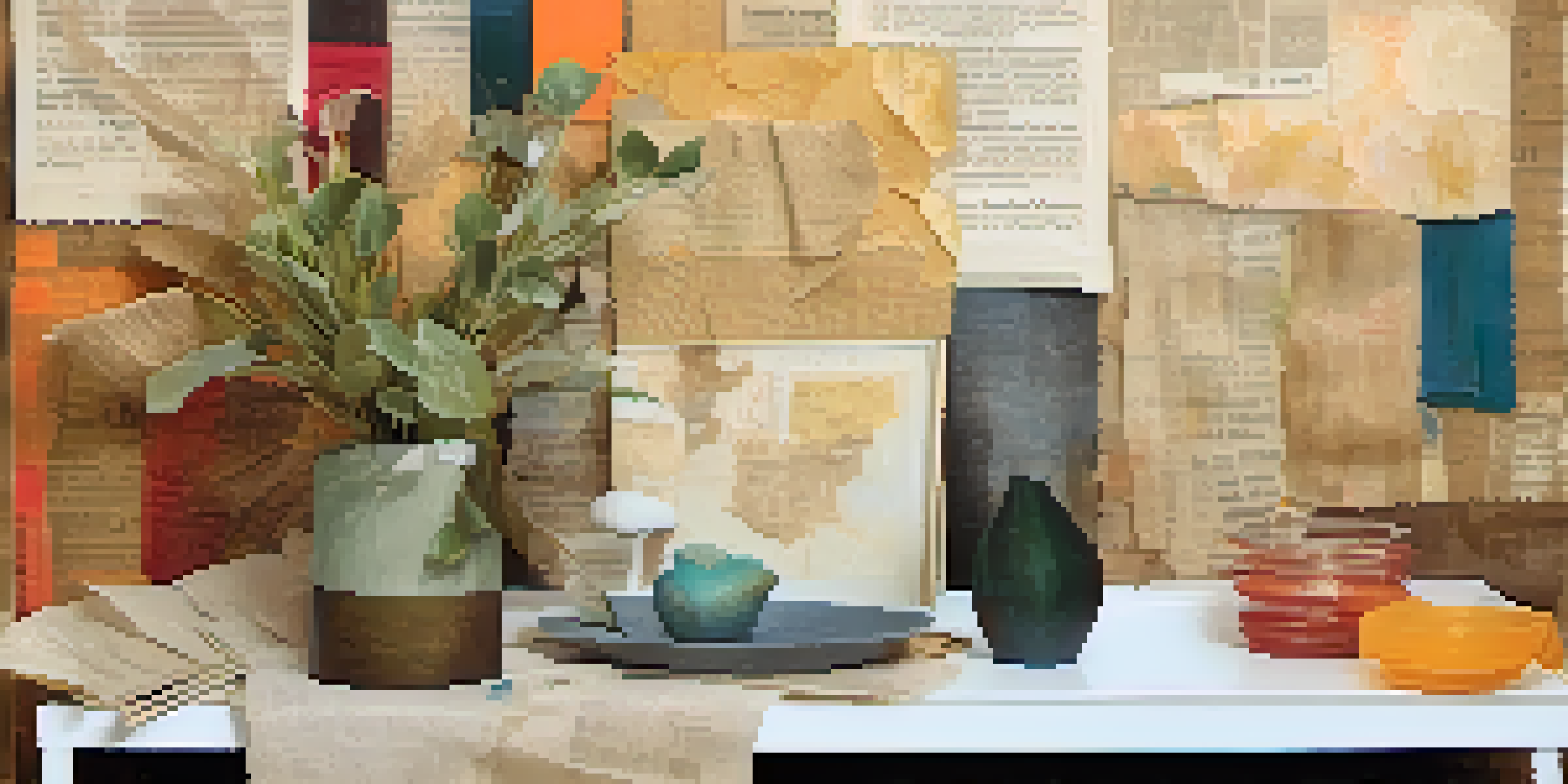 A colorful mixed media artwork with various textures, showcasing layers of burlap, watercolor, and magazine clippings in a nature-inspired theme.