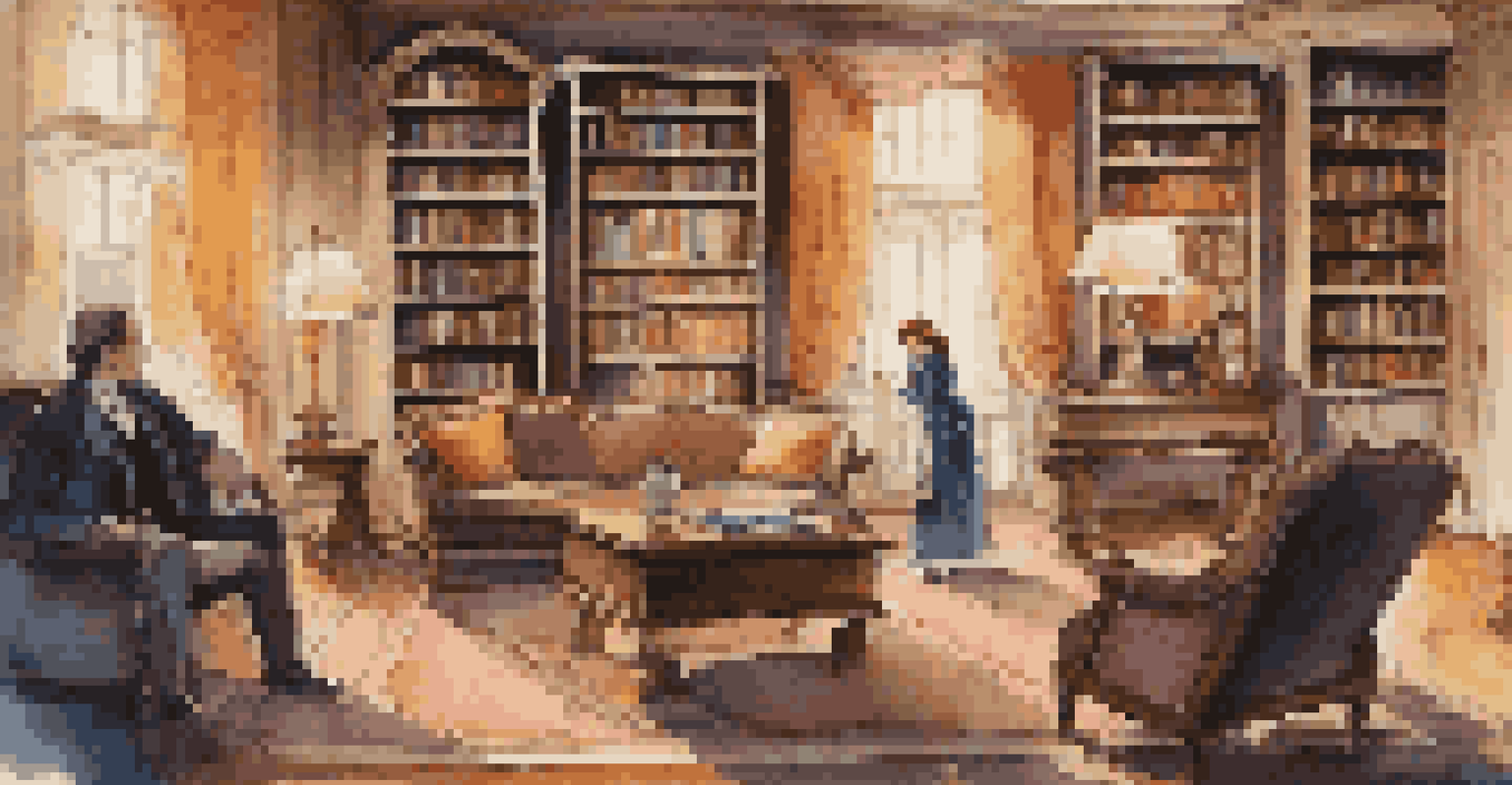A film set of a literary adaptation with actors in period costumes and vintage decor.