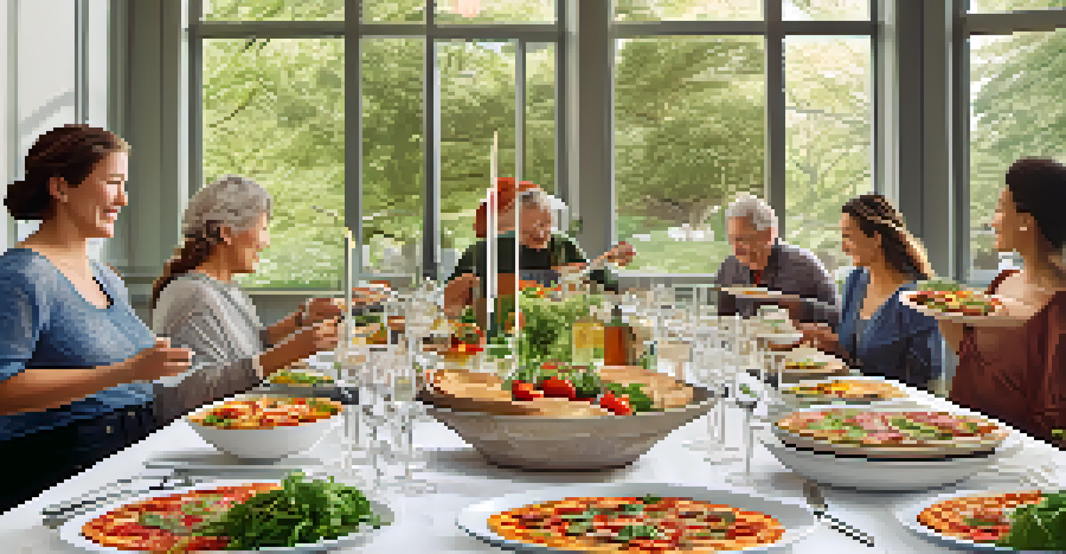 A dining table set with vibrant dishes from a cooking class, illuminated by natural light.