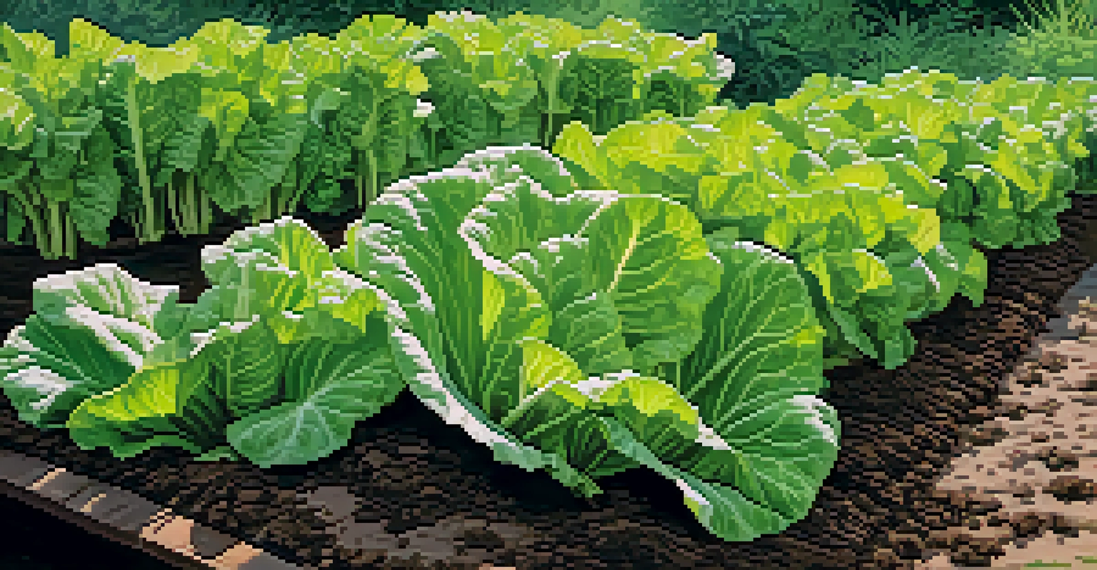 A garden bed with vibrant green lettuce, showcasing various types of lettuce under sunlight.