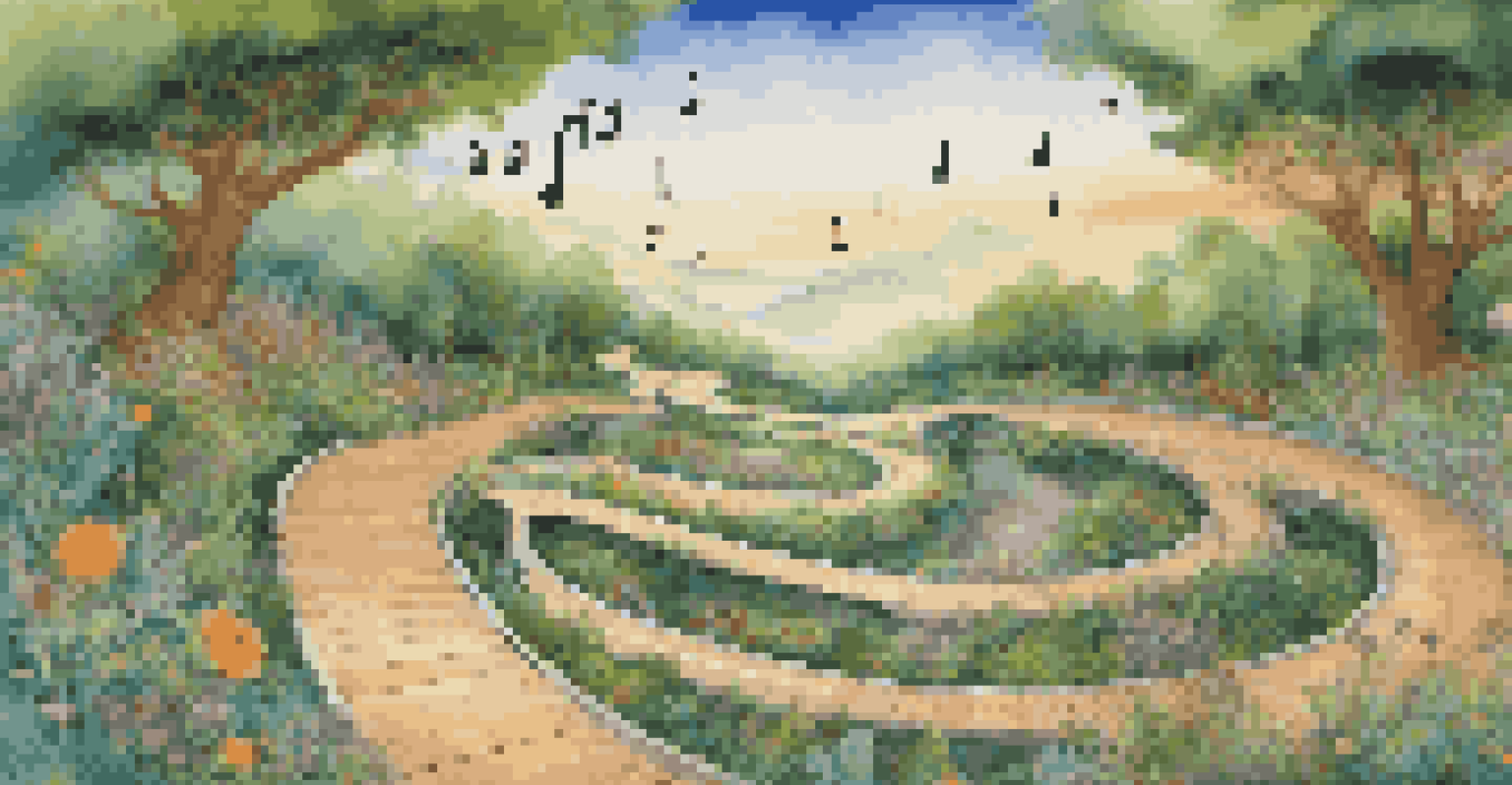 A winding road illustrating a music artist's journey with musical elements.