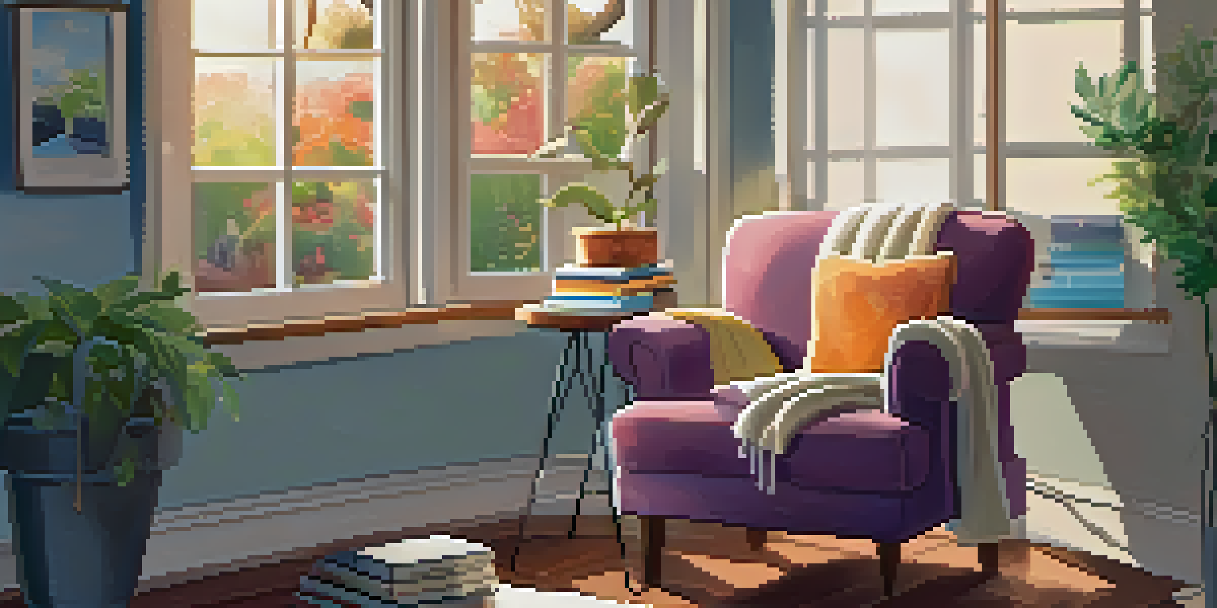 A comfortable reading nook with an armchair, a side table, and warm lighting, creating a cozy atmosphere.