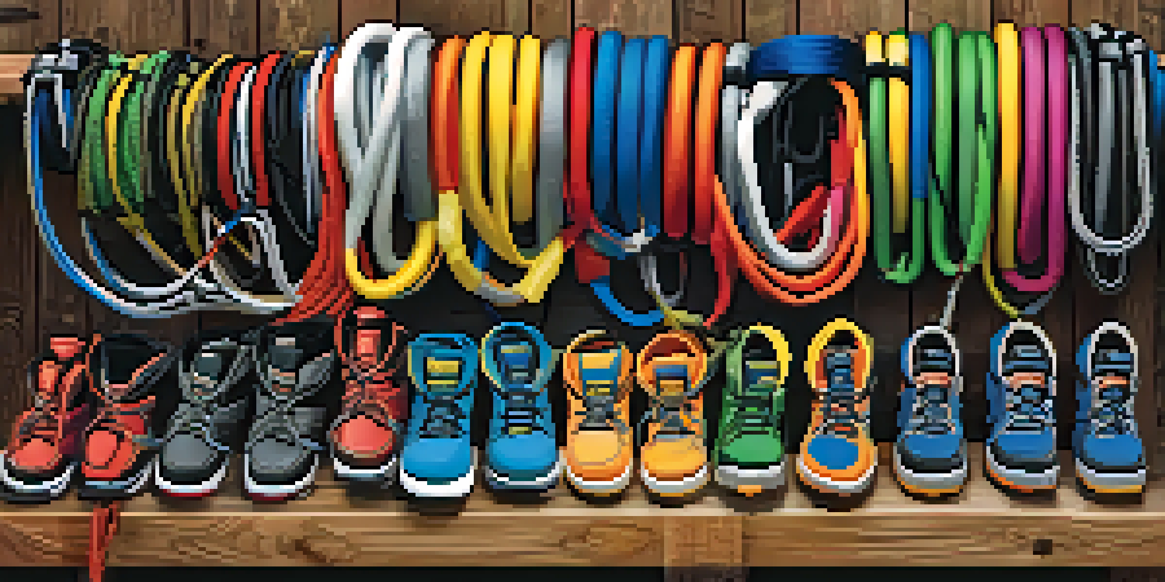 A collection of bungee jumping equipment including colorful cords and harnesses displayed on a wooden surface with natural lighting.