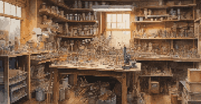 A detailed view of a scale model builder's workspace filled with tools and materials on a wooden table.