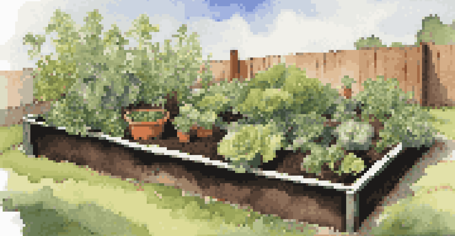 A raised garden bed filled with healthy salad greens under a clear blue sky.
