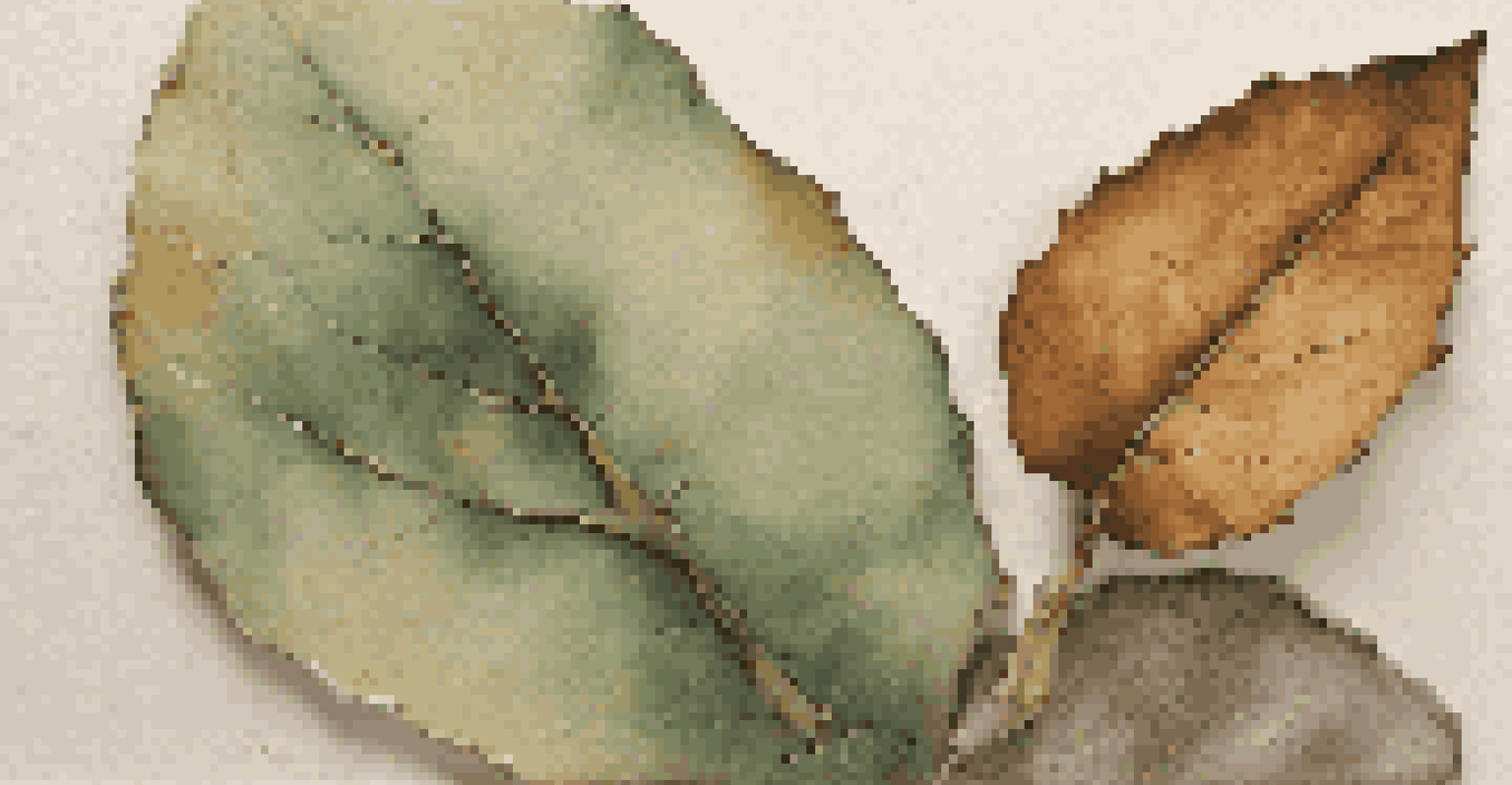 A close-up view of a mixed media artwork featuring a ceramic fragment and leaves, showcasing intricate textures and colors.