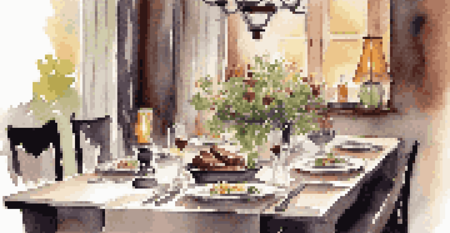 An elegantly set dining table with a bottle of Cabernet Sauvignon, steak, and candles, creating a warm and inviting atmosphere.