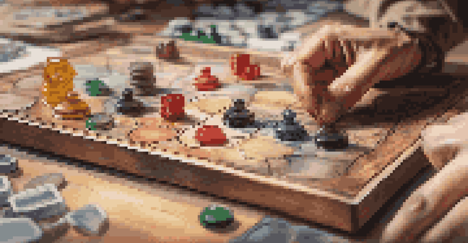 Close-up of a person's hands placing game pieces on a board during a solo game session, with a blurred background.