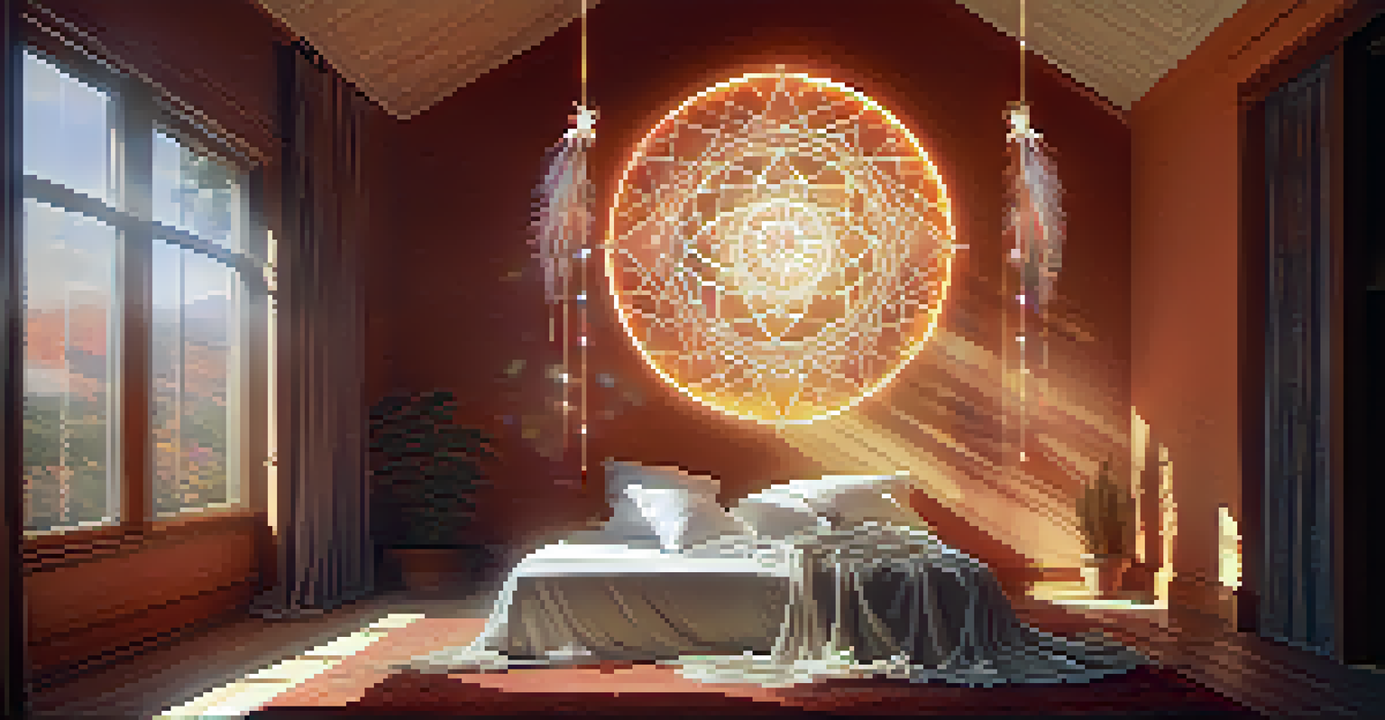 A translucent figure floating above a resting body in a softly lit room, with glowing trails of light illustrating the connection between the astral and physical realms.