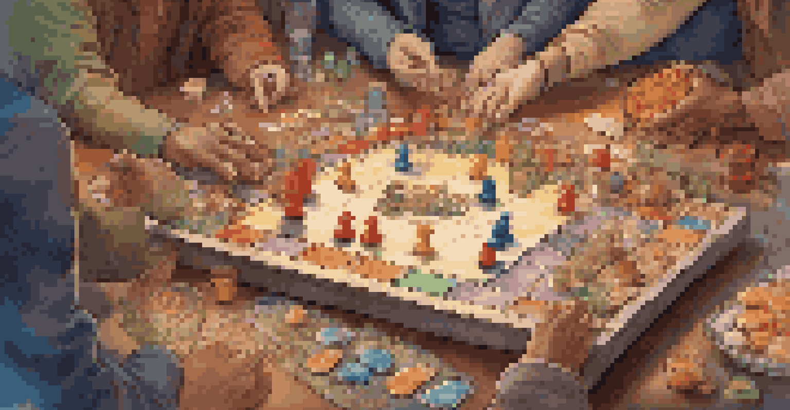 A close-up view of hands playing a board game, highlighting the intricate game pieces and the social atmosphere.