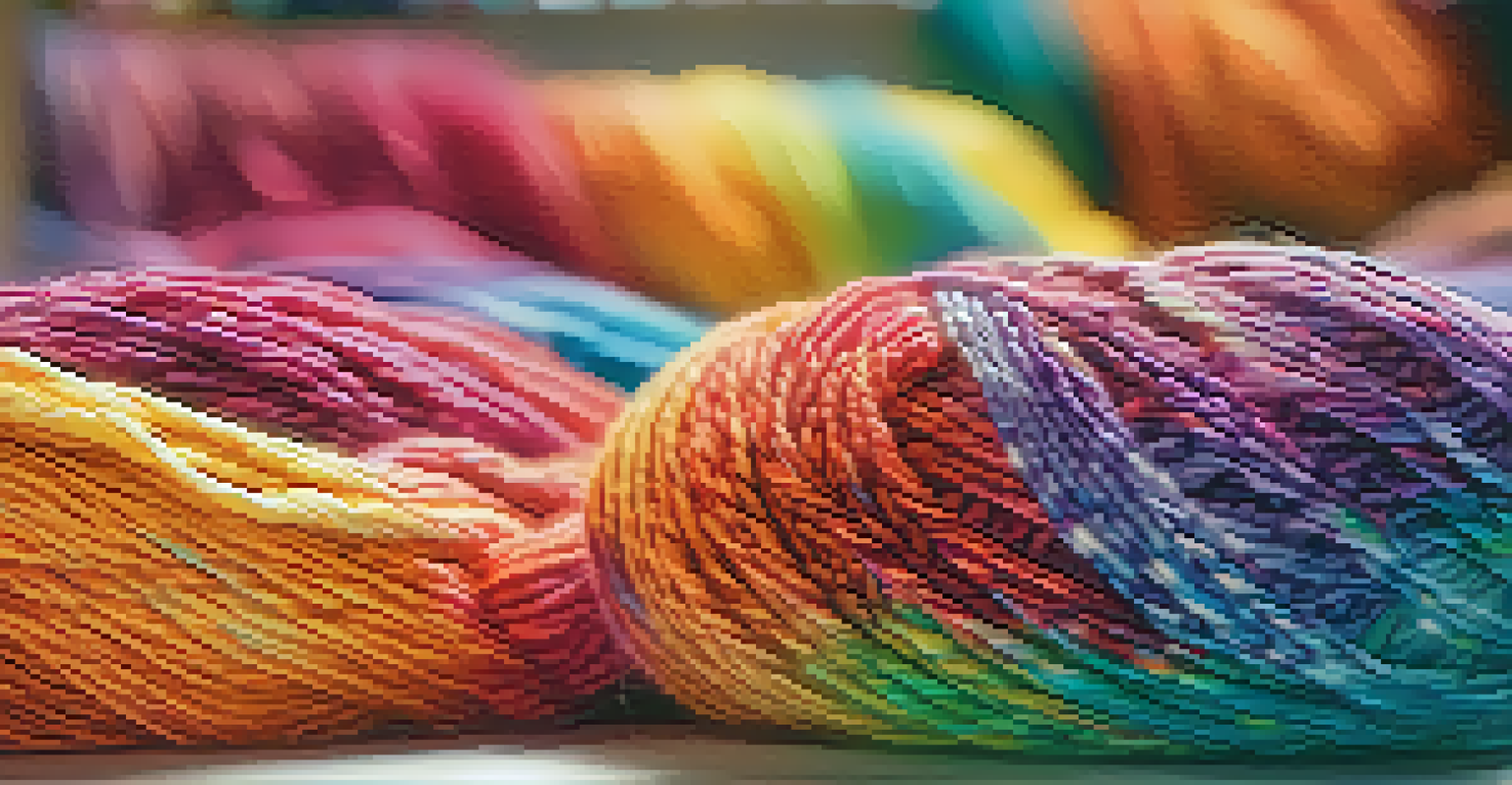 Close-up image of twisted yarn being tie-dyed, displaying vibrant colors and patterns.