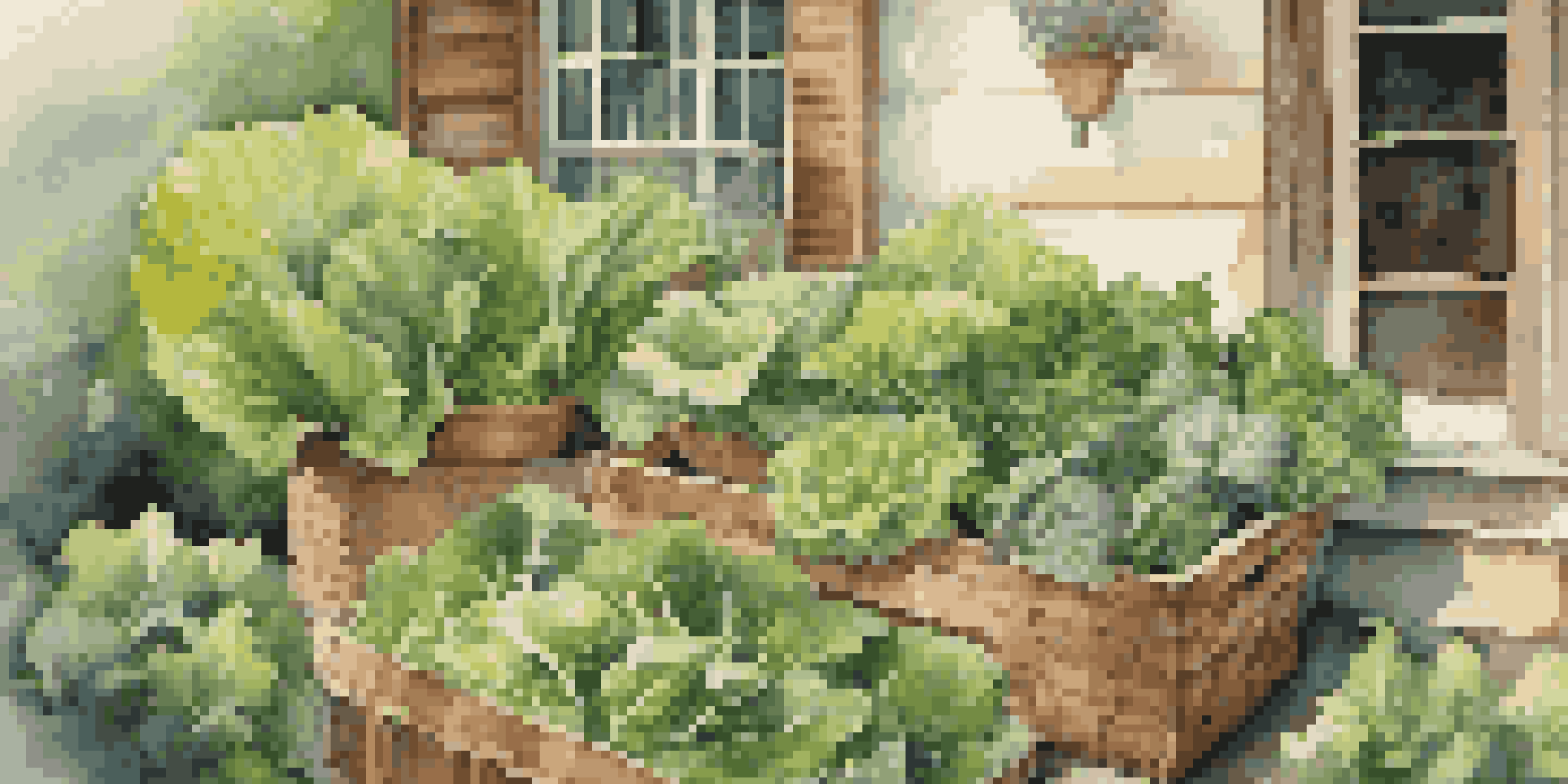 A gardener harvesting fresh salad greens from a colorful home garden under warm sunlight.