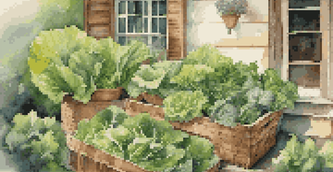 A gardener harvesting fresh salad greens from a colorful home garden under warm sunlight.