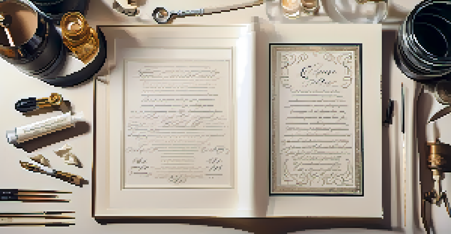 A workspace with a Copperplate calligraphy artwork surrounded by calligraphy tools, bathed in warm light.
