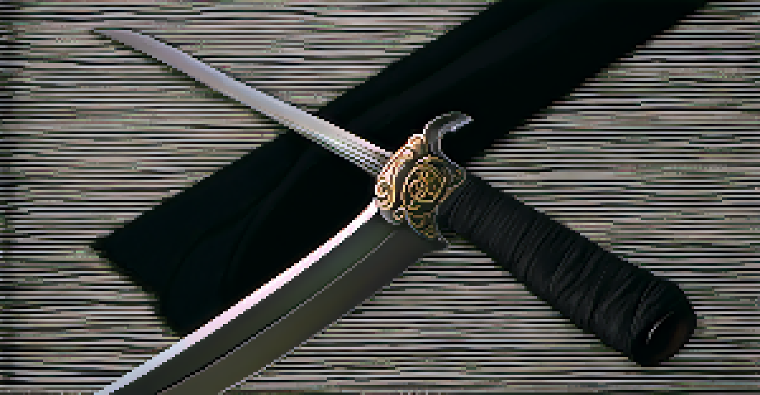 Close-up of a sleek fencing sword on a textured black fabric background, showcasing its shine and craftsmanship.