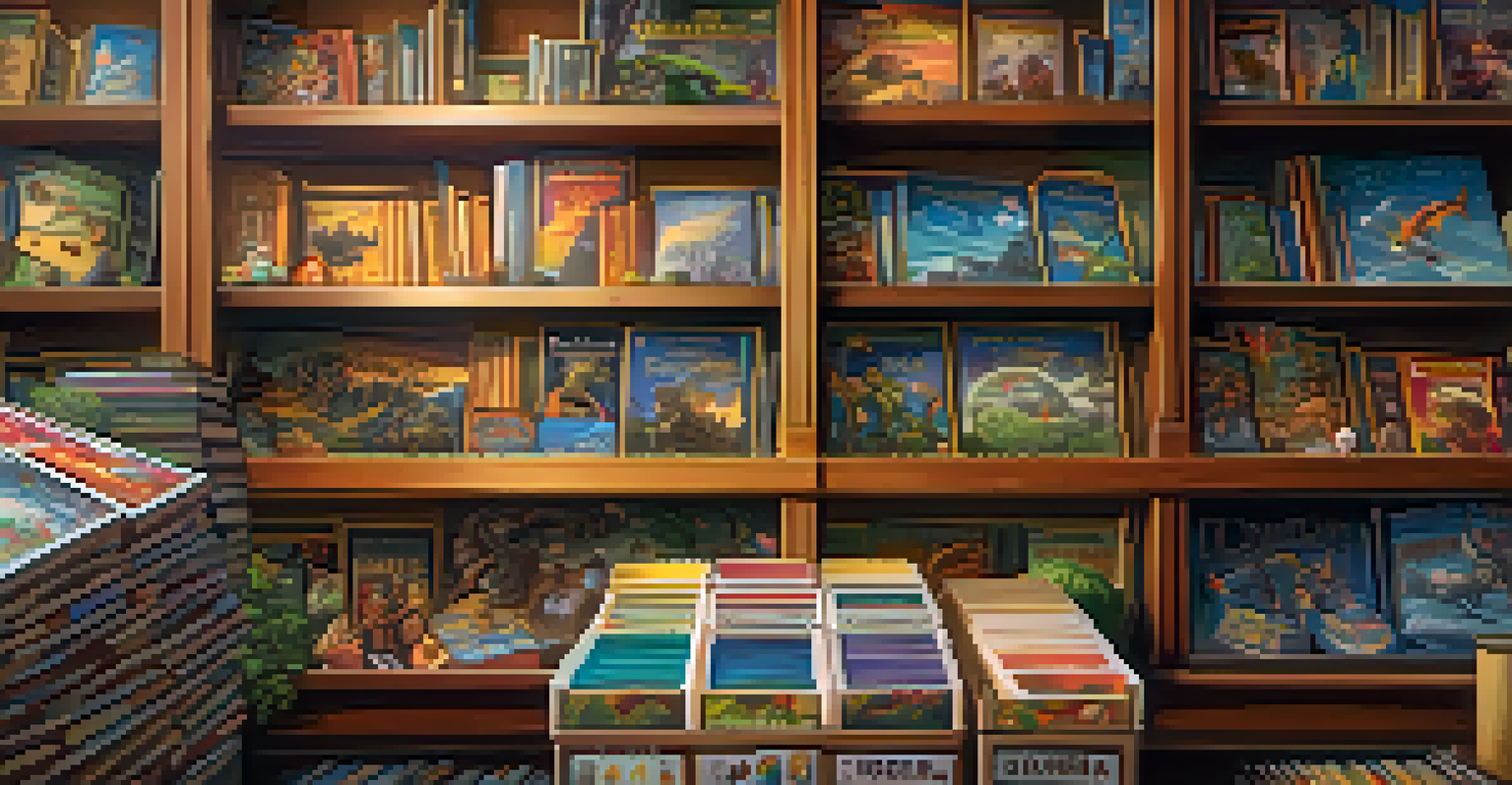 A close-up view of a neatly organized board game collection featuring various genres and colorful artwork.
