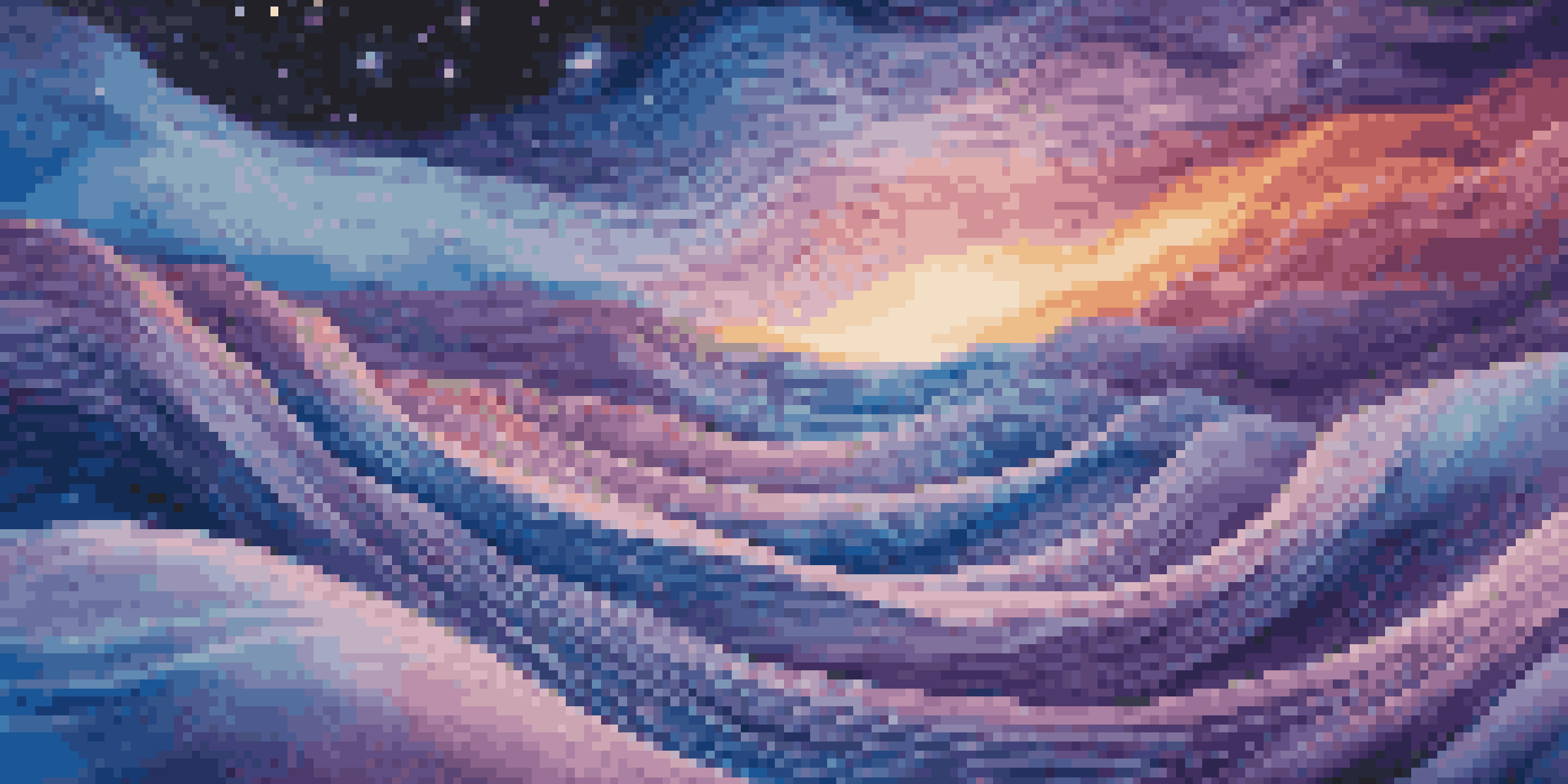 A cosmic landscape with rippling gravitational waves in space, surrounded by twinkling stars and an ethereal glow.