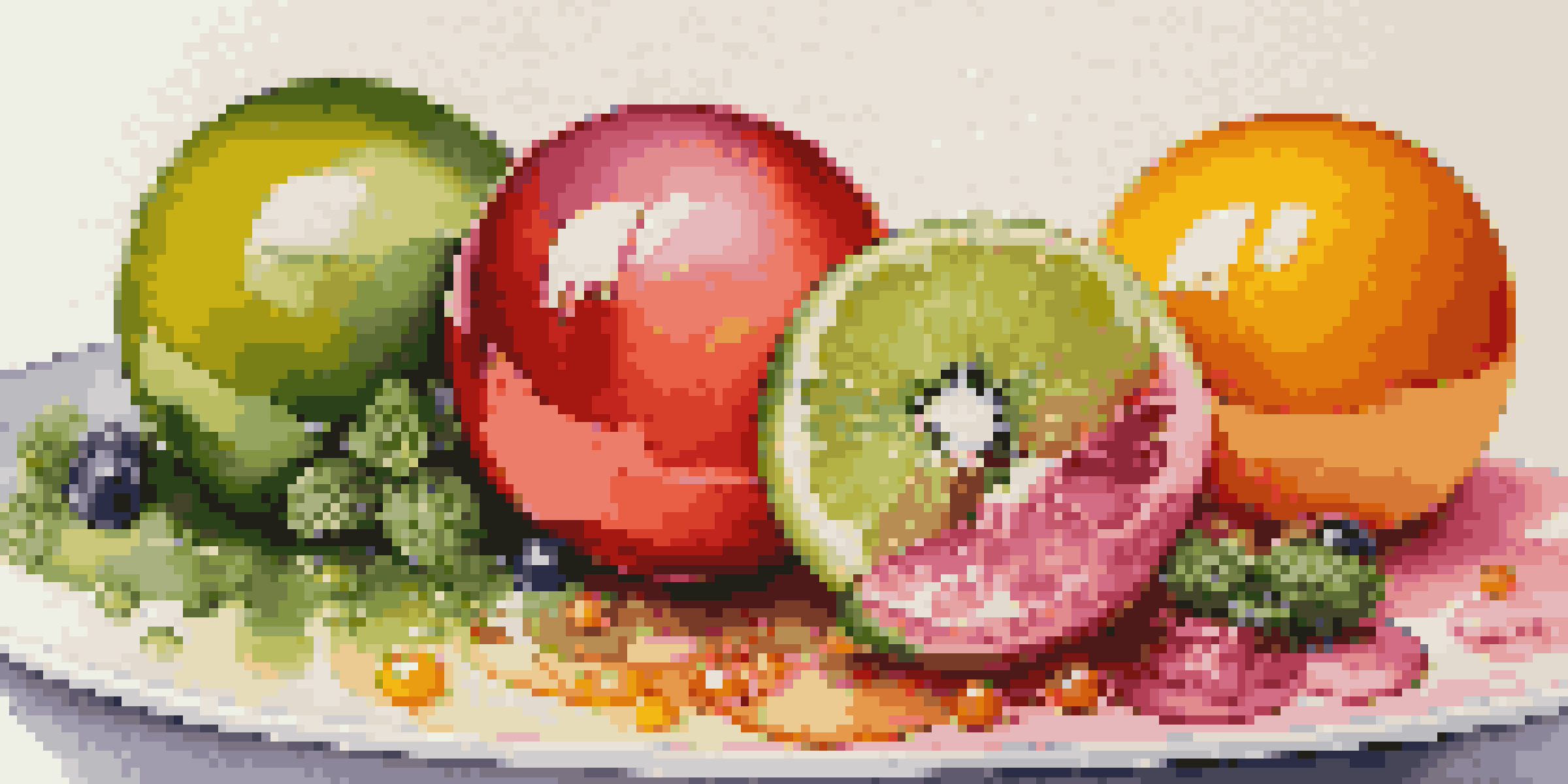 A close-up view of colorful fruit juice spheres on a white plate, surrounded by fresh herbs and edible flowers.