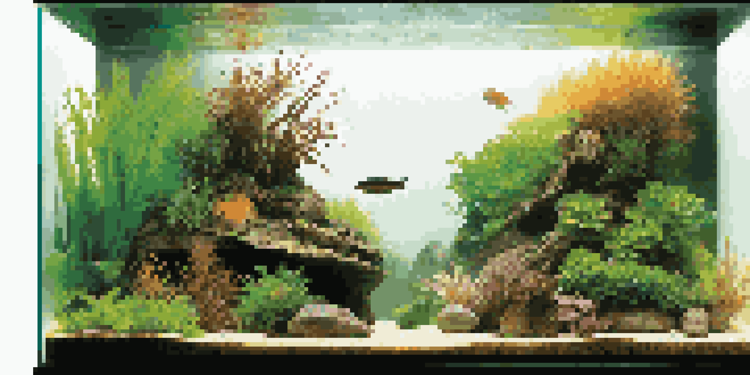 A beautiful underwater landscape with vibrant plants and fish, enhanced by soft lighting.