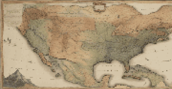 A historical map from the early 1800s with intricate territorial claims, soft lighting, and hand-drawn symbols.
