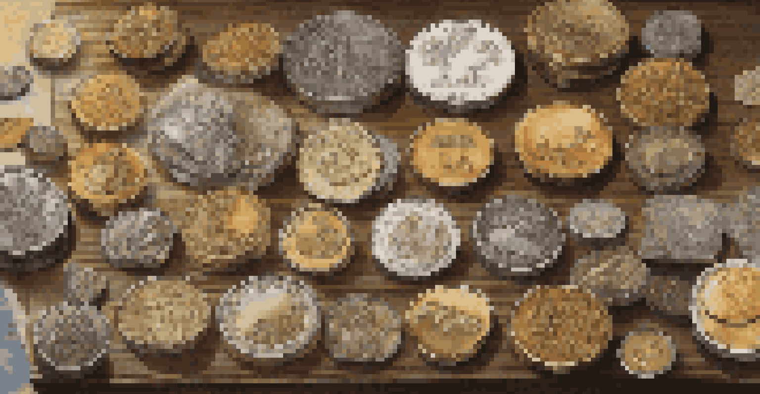 An artistic arrangement of diverse coins from different cultures on a wooden table, illuminated by natural sunlight.