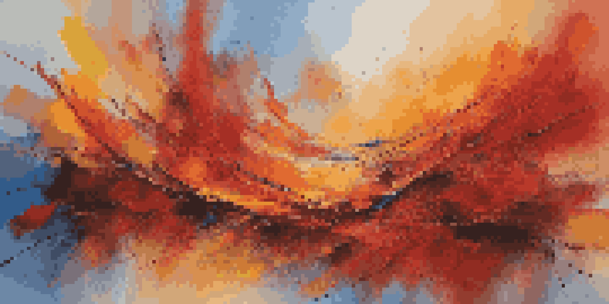 An abstract painting showcasing warm colors like red and orange against a cool blue background with dynamic brush strokes and textures.