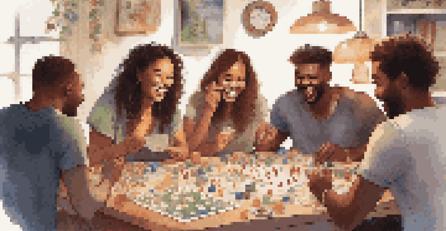 A diverse group of friends playing a board game together, enjoying laughter and strategy discussions in a cozy environment.
