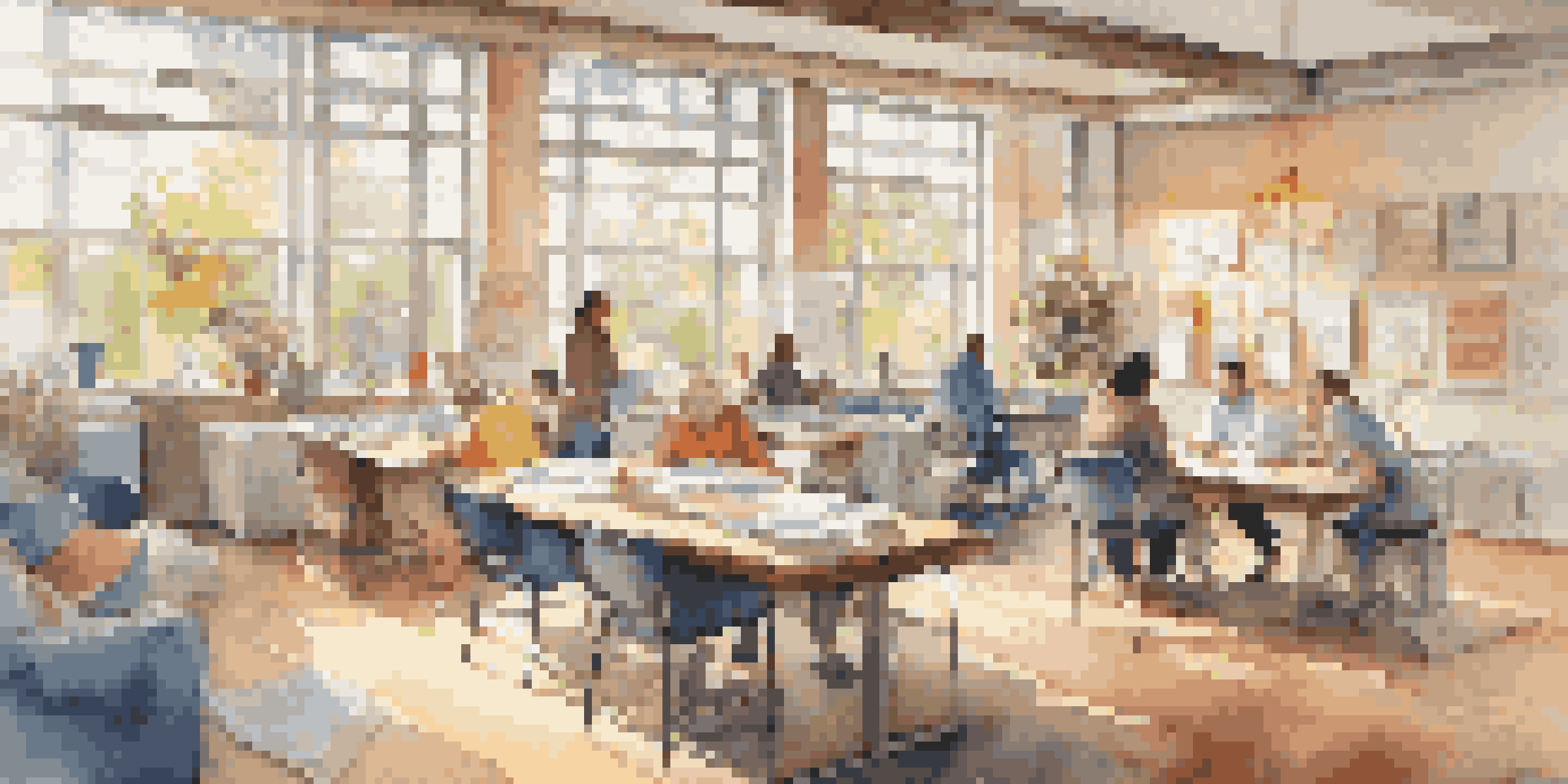 A bright and welcoming origami workspace with colorful paper, scissors, and markers on a large table, designed for inclusivity.