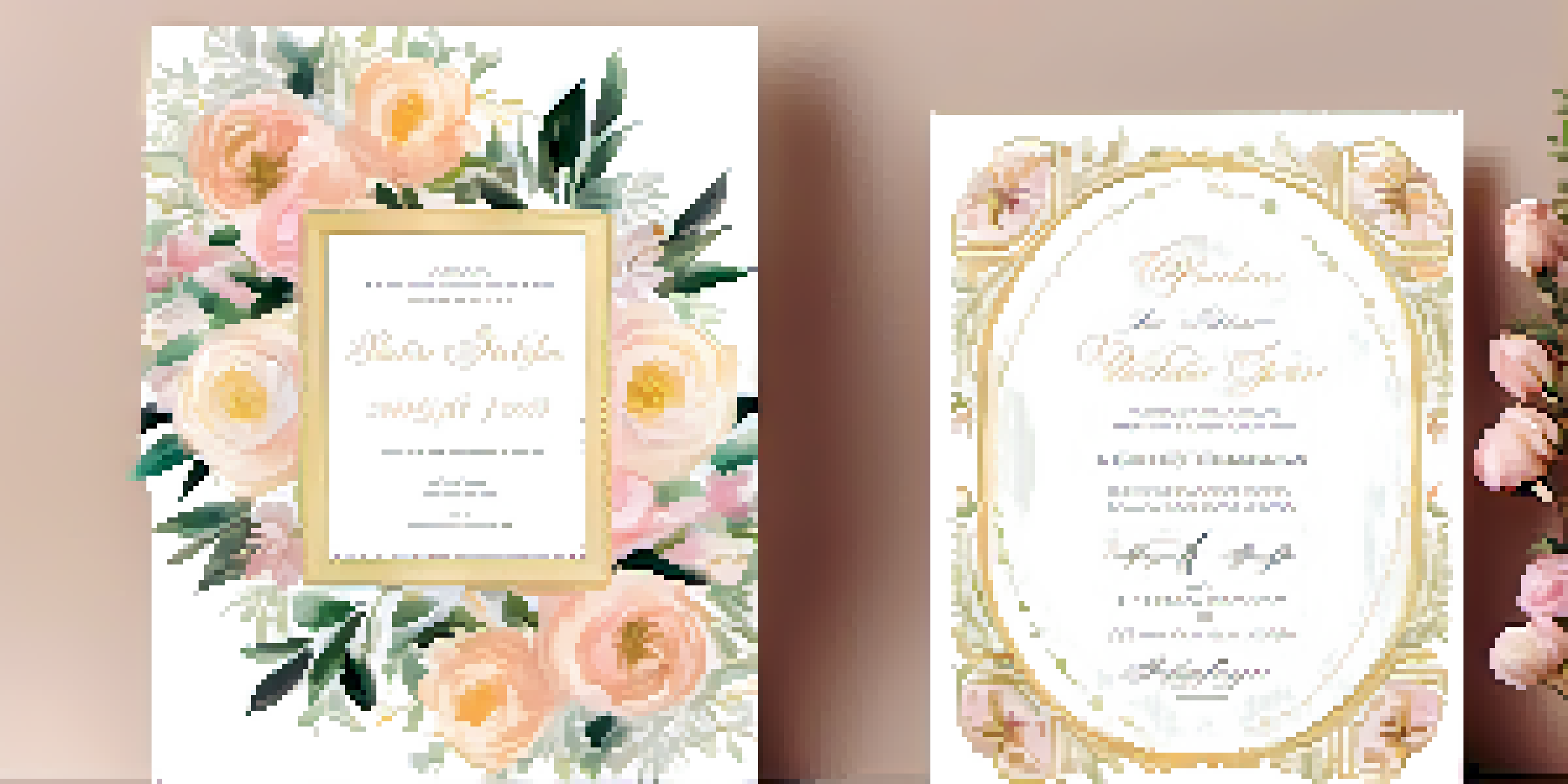 A wedding invitation with elegant calligraphy and floral accents on a textured cream background.