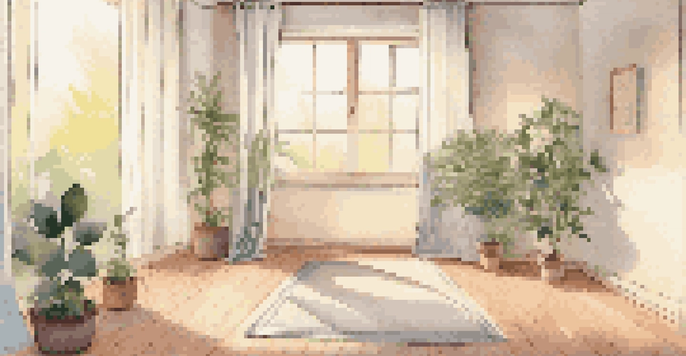 A peaceful yoga space with a yoga mat, cushions, and soft lighting, creating a calming atmosphere.