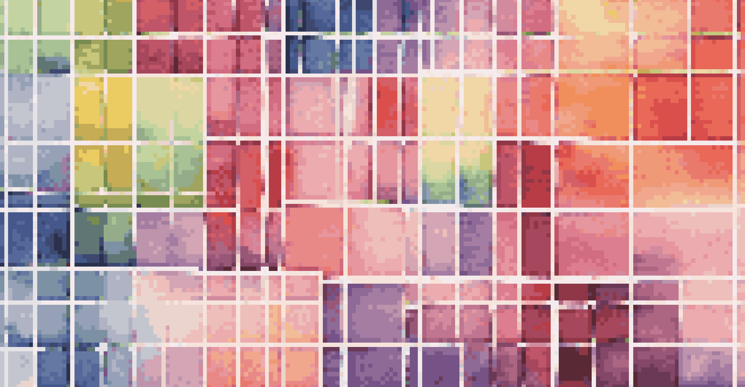 A colorful puzzle representing CSS grid layout, with various website components in different colors on a light gradient background.