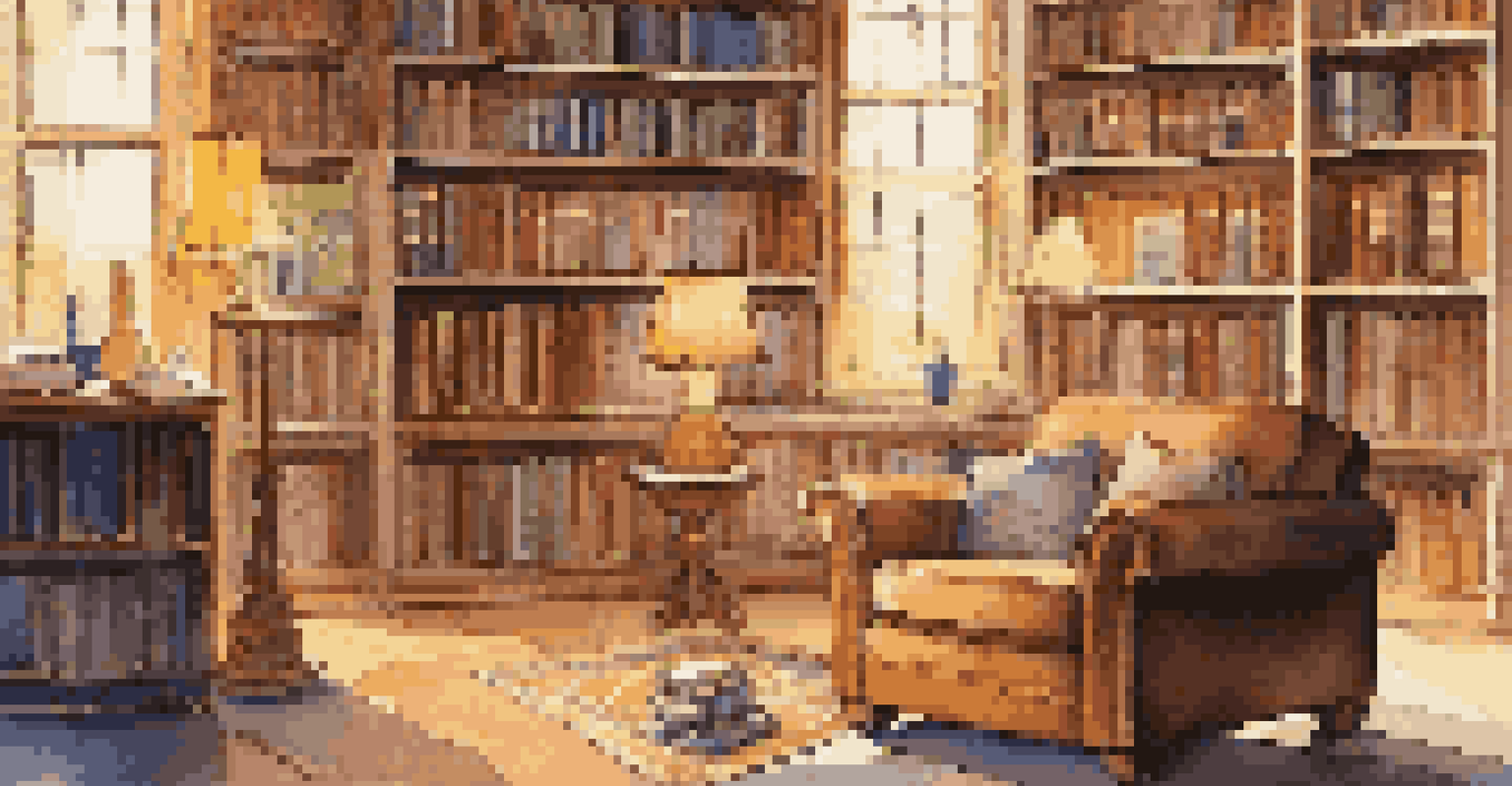 A cozy library corner with shelves of math puzzle books, an armchair, and a table with a Sudoku puzzle, illuminated by a warm lamp.