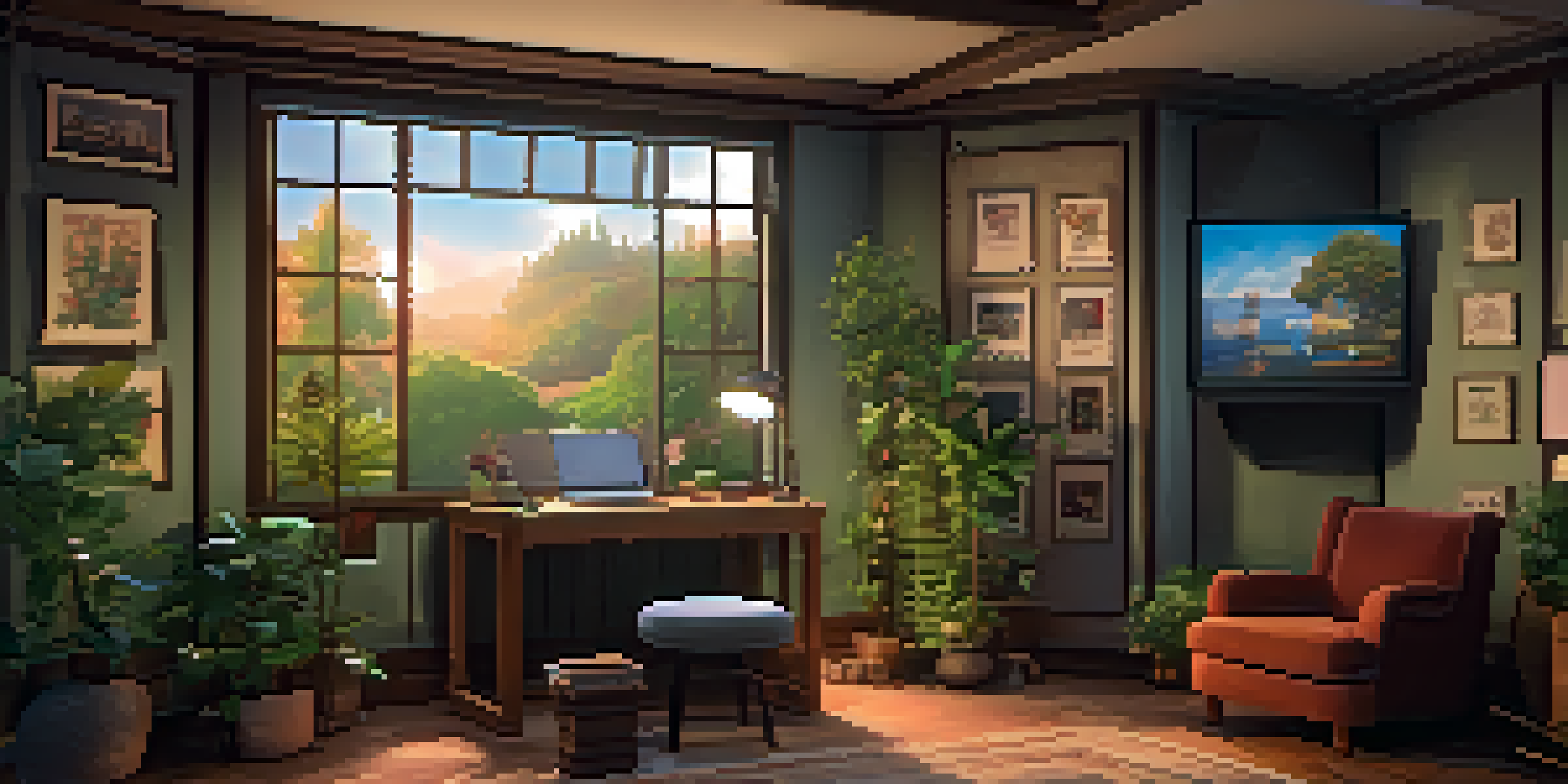 A cozy voice acting studio with a microphone, plush chair, and soundproofing panels, illuminated by soft warm light.
