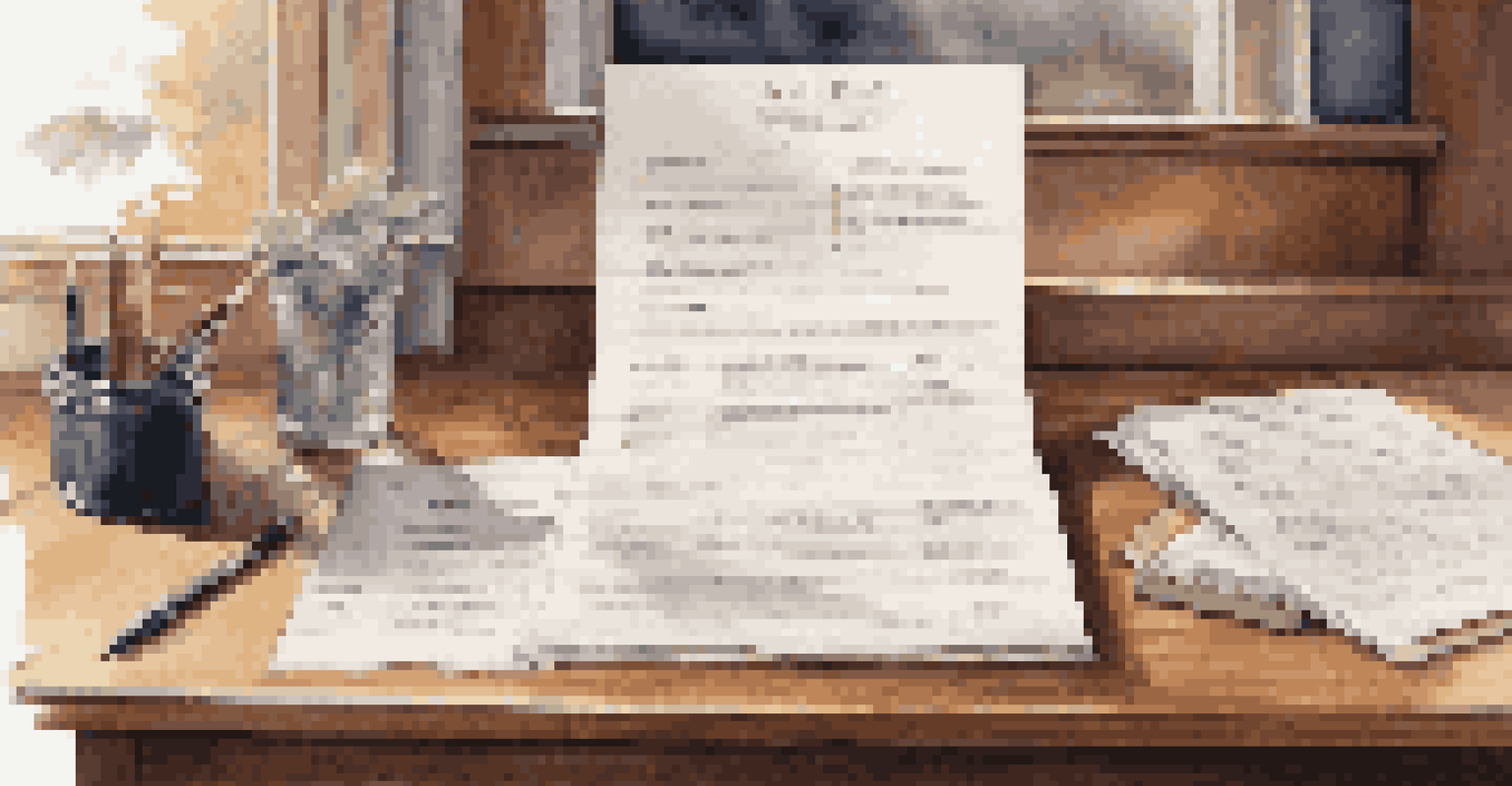 A neatly arranged playwriting portfolio on a wooden desk with scripts, a resume, and an artist statement, illuminated by soft natural light.