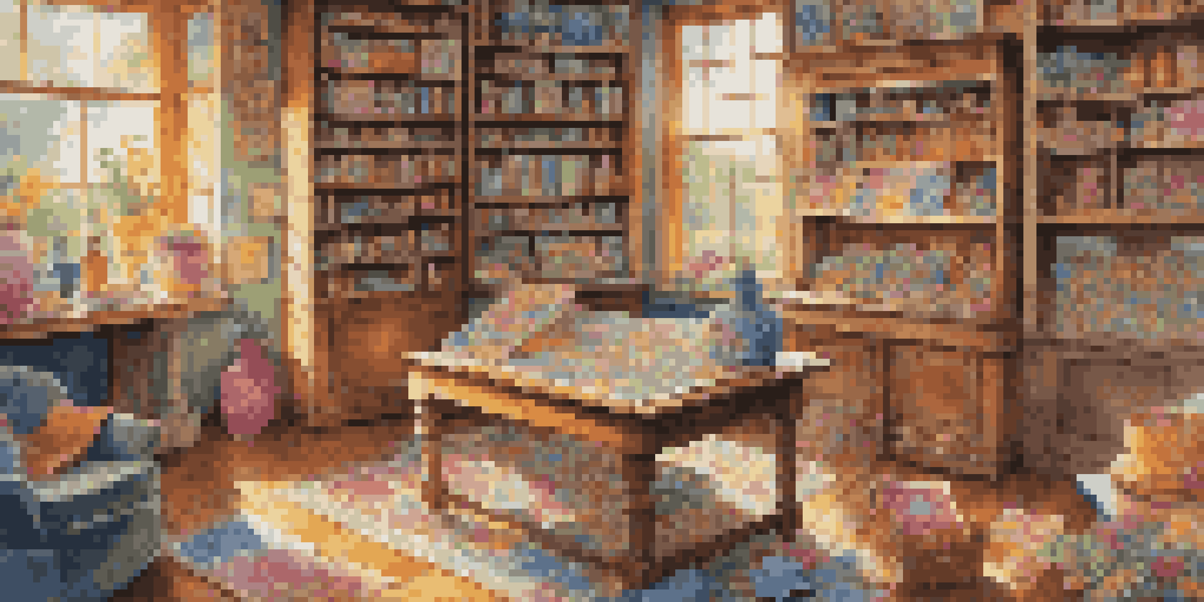 A warm and inviting room with colorful jigsaw puzzles on a wooden table, illuminated by sunlight from a window.