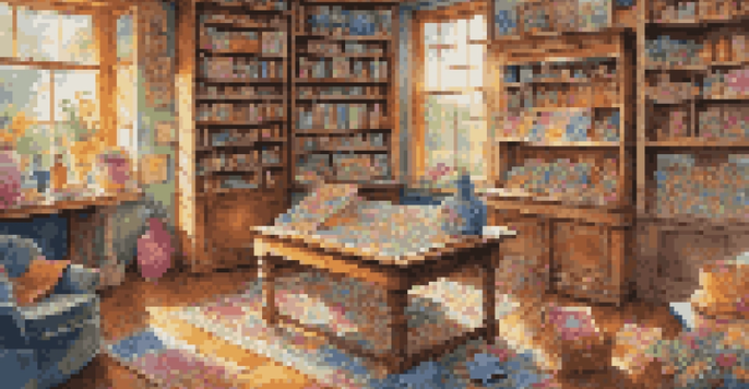 A warm and inviting room with colorful jigsaw puzzles on a wooden table, illuminated by sunlight from a window.