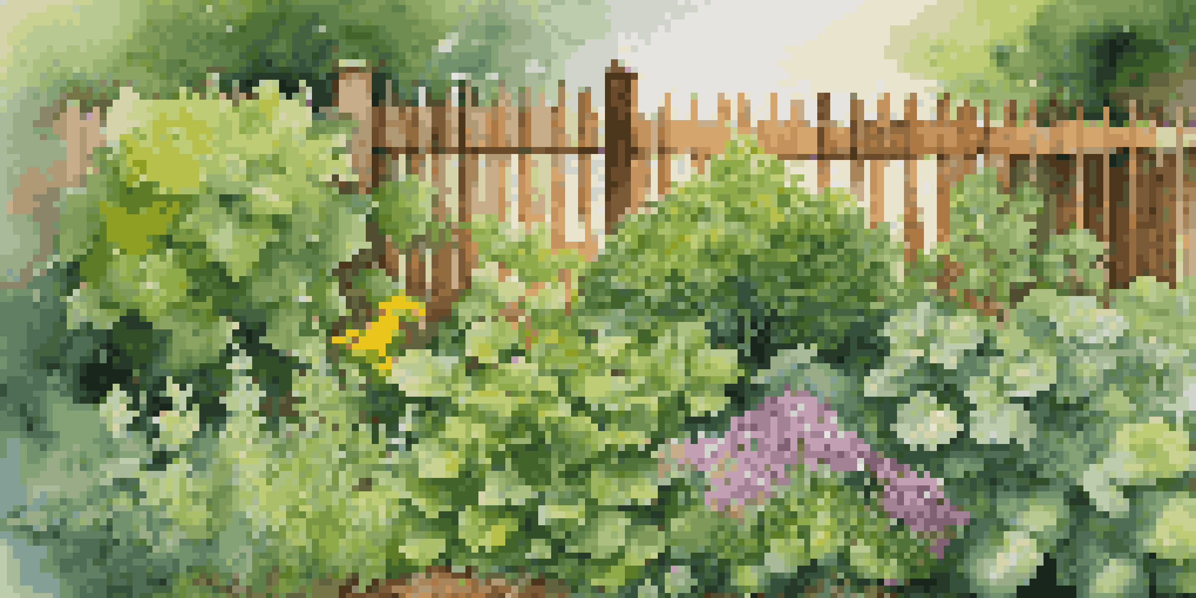 A colorful herb garden with various herbs like basil, cilantro, and parsley under warm sunlight.