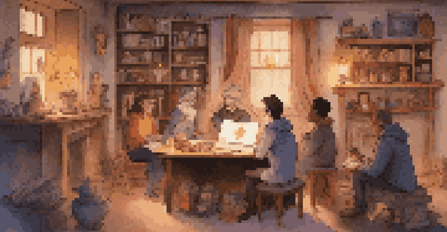 A magician conducting an online workshop in a cozy room, with a laptop displaying a diverse virtual audience, surrounded by books and magic props.