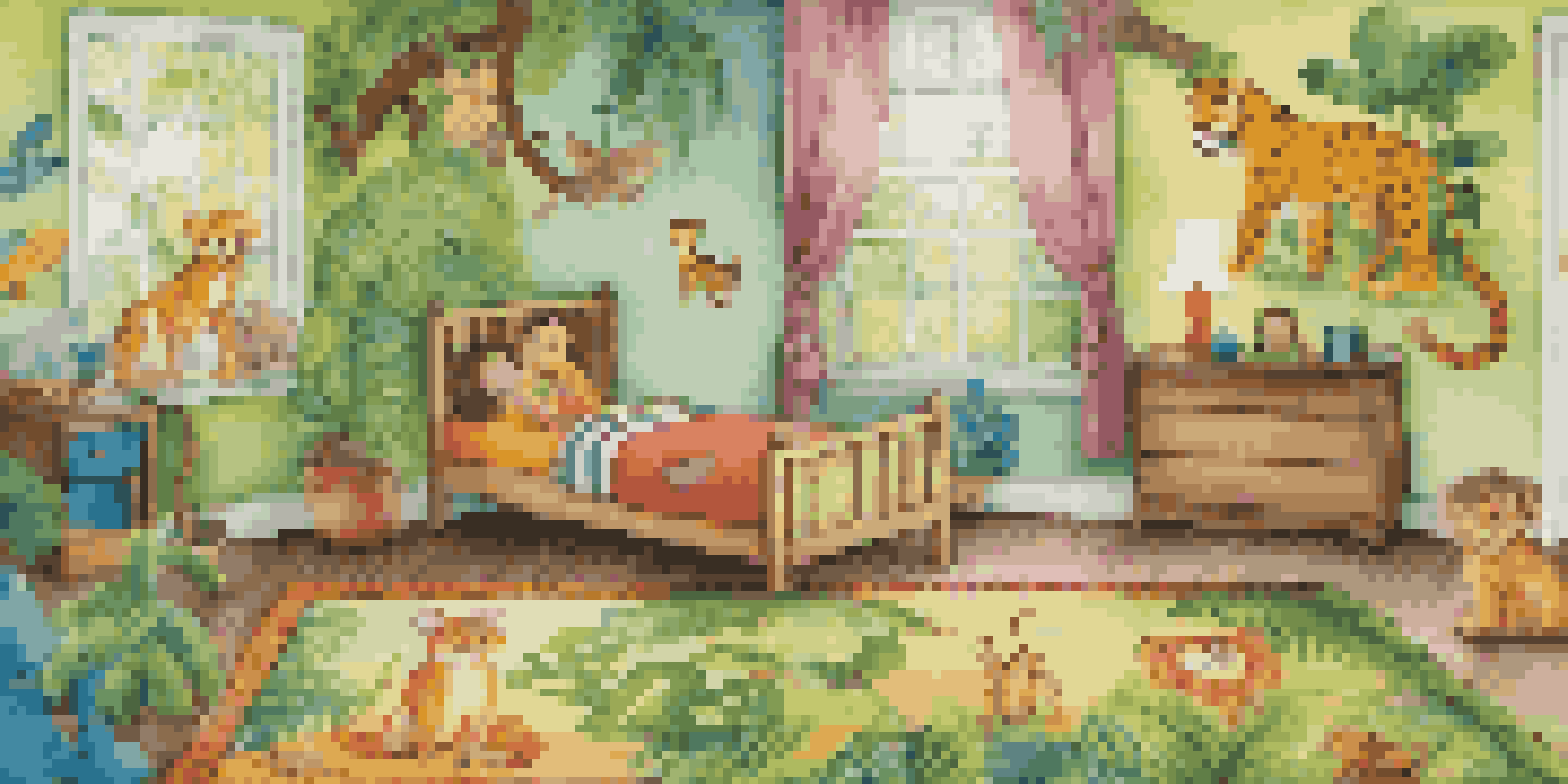 A personalized jungle-themed rug with a child's name, located in a bright room decorated with colorful furniture.