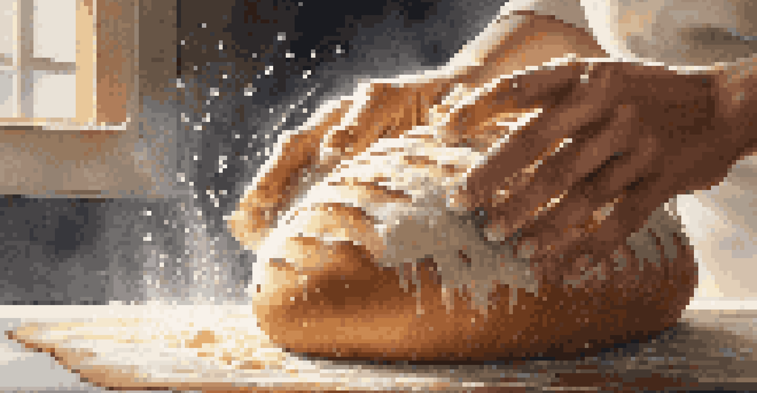 A close-up of a baker's hands spritzing water onto dough, with glistening droplets in warm light, emphasizing the bread-making process.