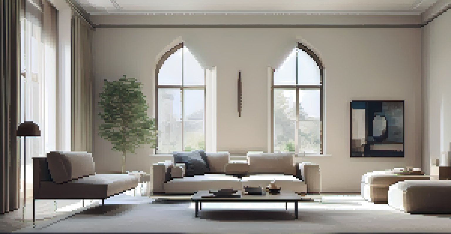 A minimalist room with neutral colors, sleek furniture, and ample natural light, creating a peaceful and organized environment.