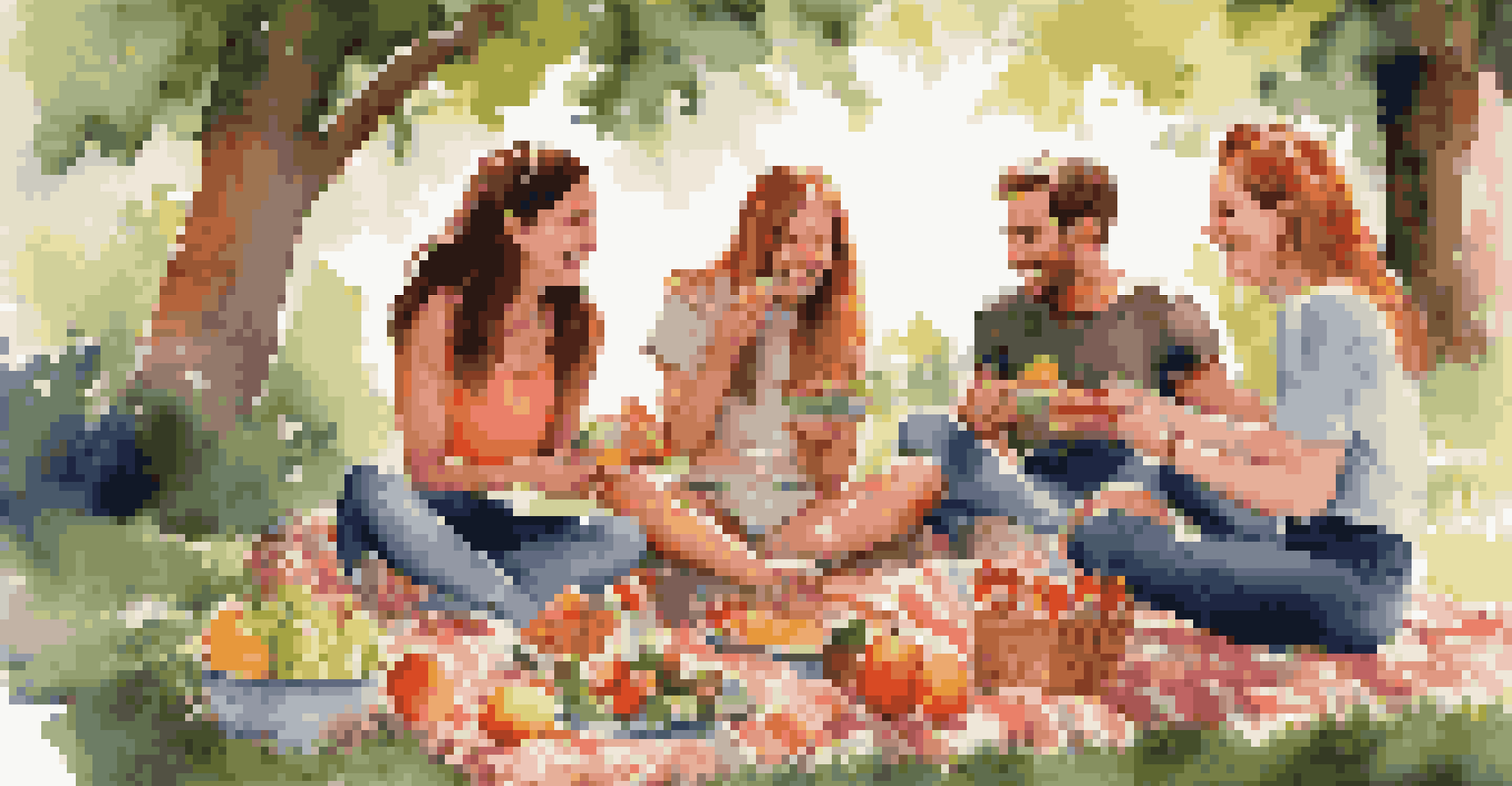 A group of friends having a picnic in a park, enjoying healthy snacks and laughter.