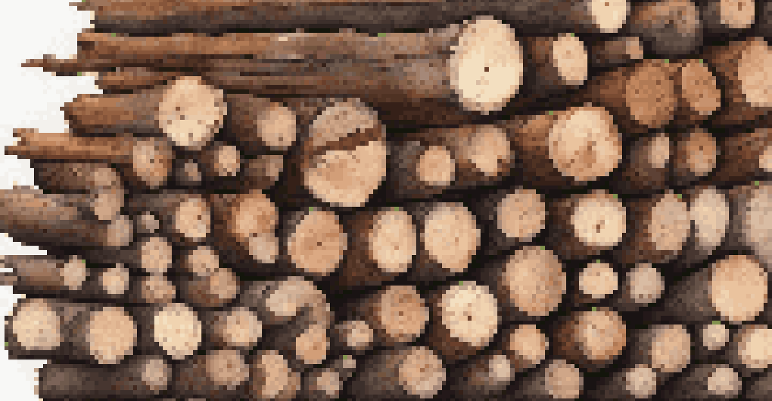 A close-up of seasoned hardwood logs stacked for a campfire, with a focus on the rough texture and natural colors of the wood.
