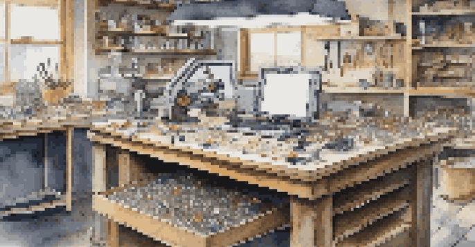 A modern jeweler's workspace with advanced tools and gemstones, highlighting the blend of traditional and modern techniques in jewelry making.